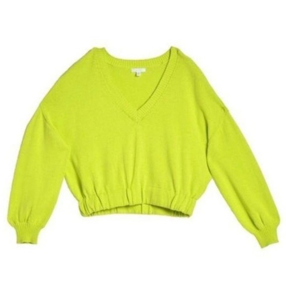 Abound V-Neck Knit Drop Shoulder Neon Elastic Waistband Hem Sweater NWT - Picture 7 of 7